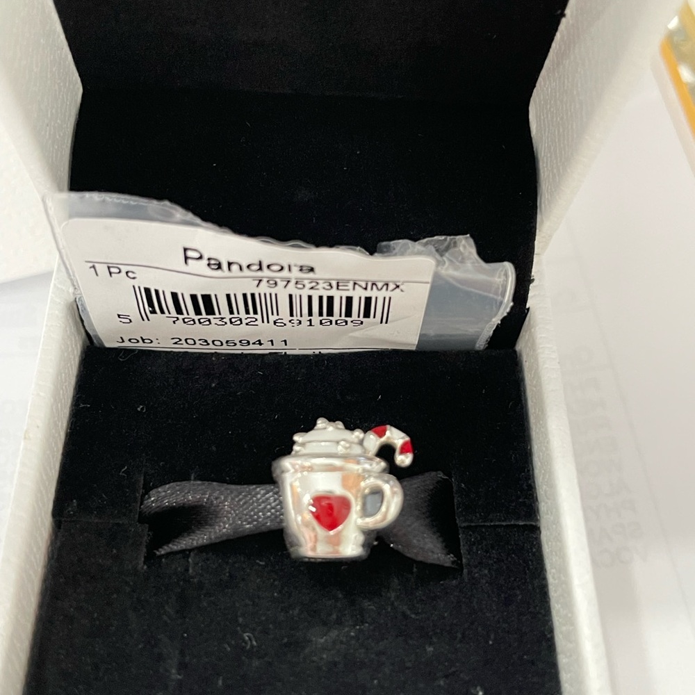 Pandora Cocoa and Candy Cane Charm NWT & box